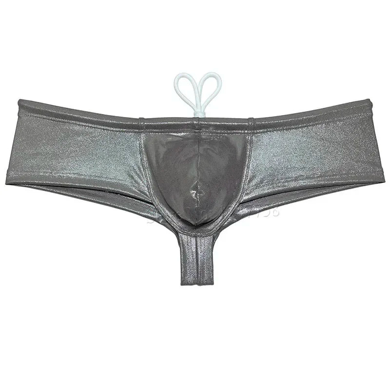 Sexy Men's Shiny Pouch Swimwear Bikini Drawstring