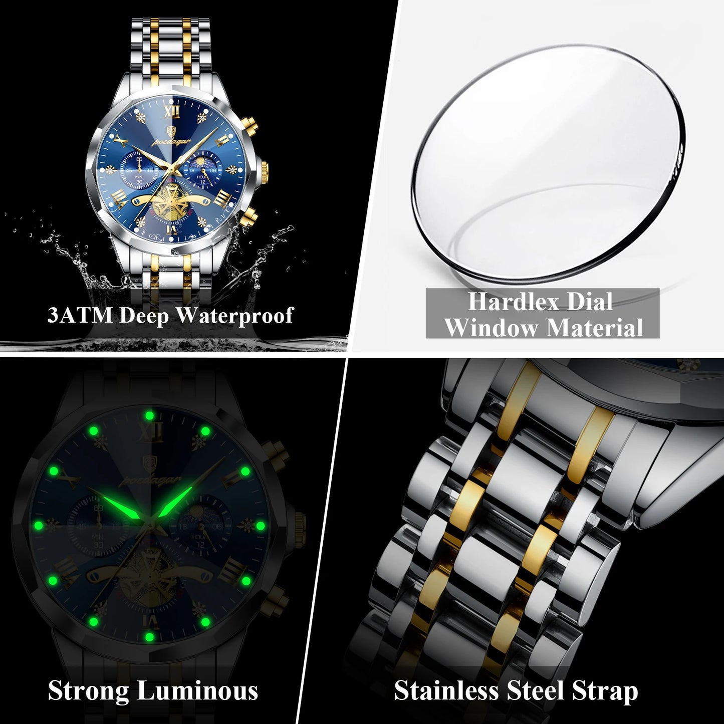 POEDAGAR Luxury Watch Top Original Waterproof Chronograph