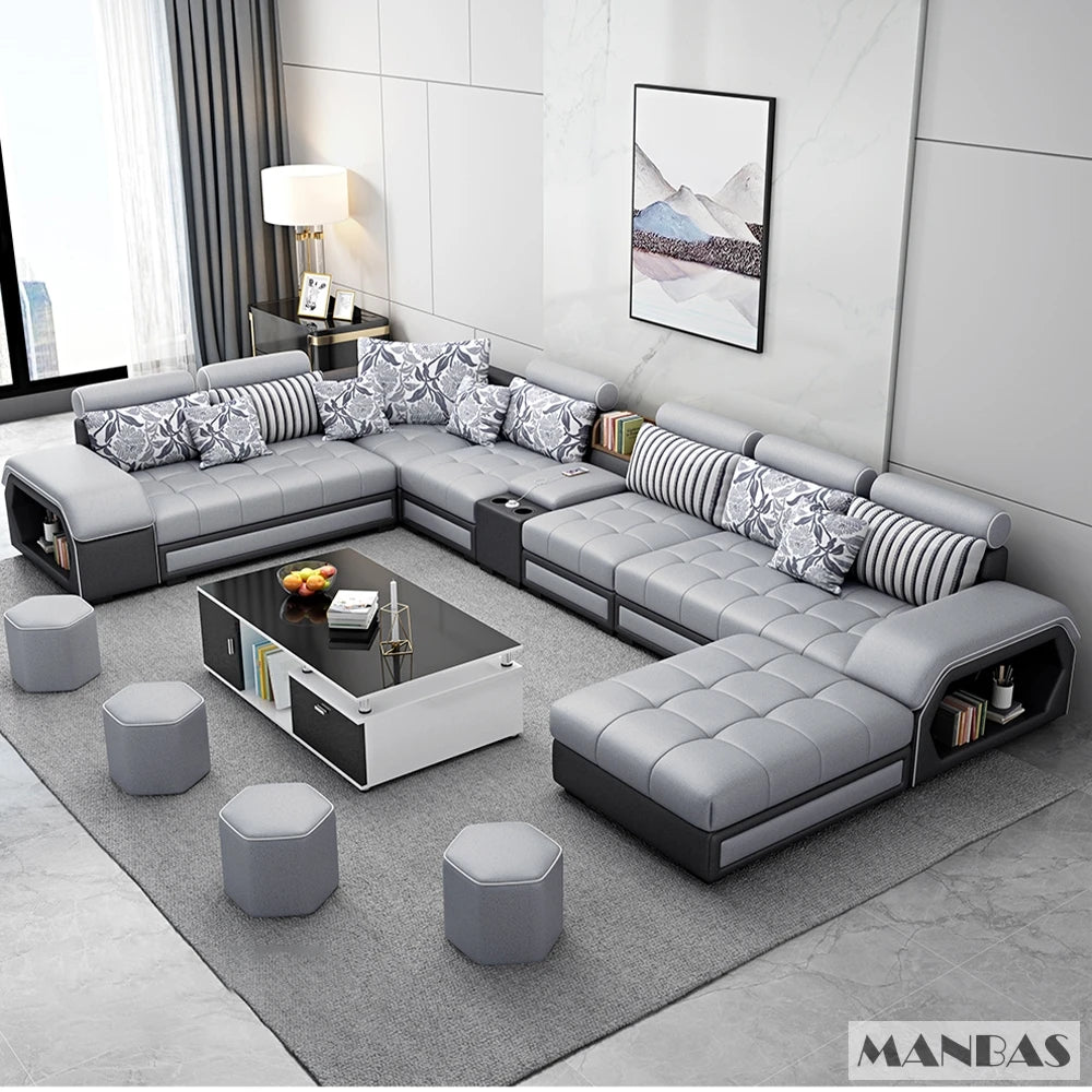 MINGDIBAO Fabric Sofa Set Furniture with USB and Stools