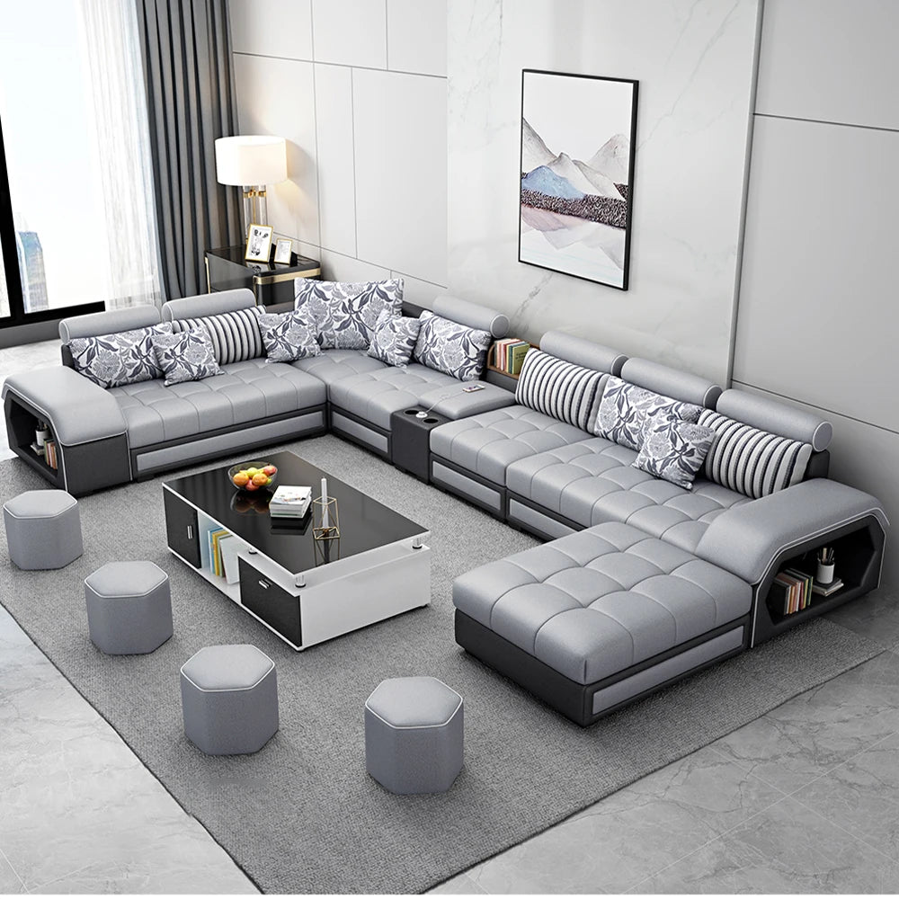 MINGDIBAO Fabric Sofa Set Furniture with USB and Stools