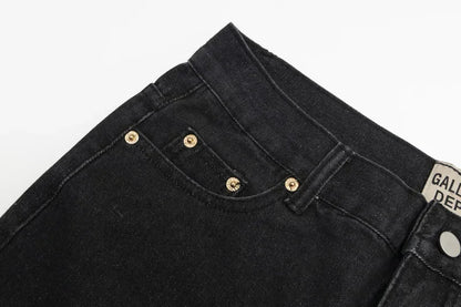 Retro Washed Spliced Denim High Brand Jeans