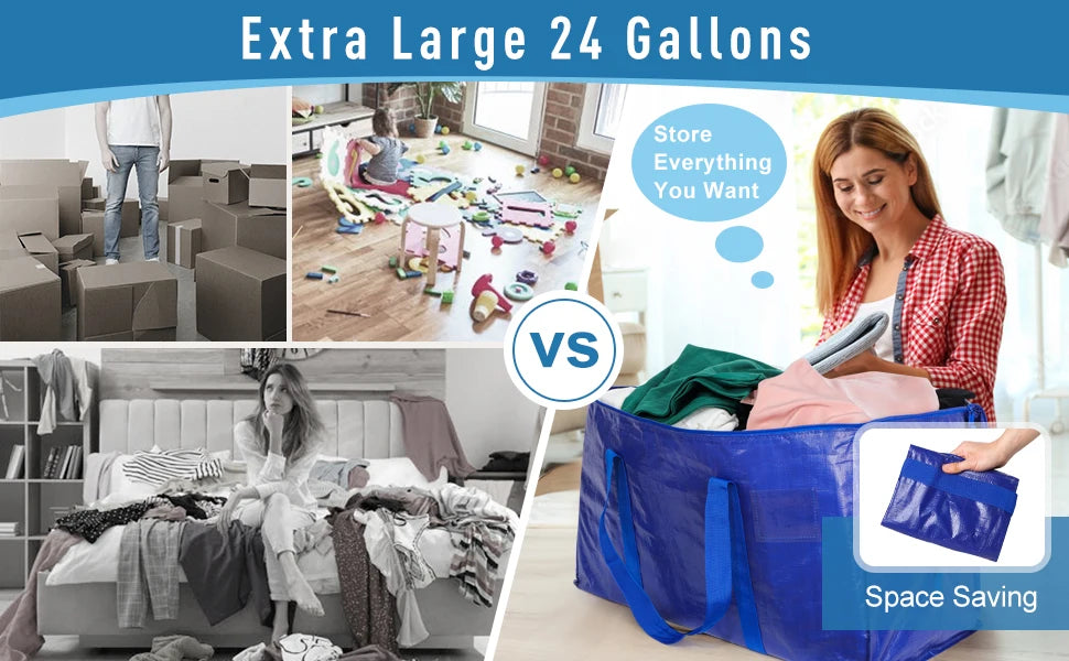 6 Pack Extra Large Moving Bags Heavy Duty Zippers