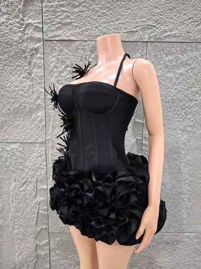 2 Pcs Women Sexy Strapless Dress Nightclub Party Wear