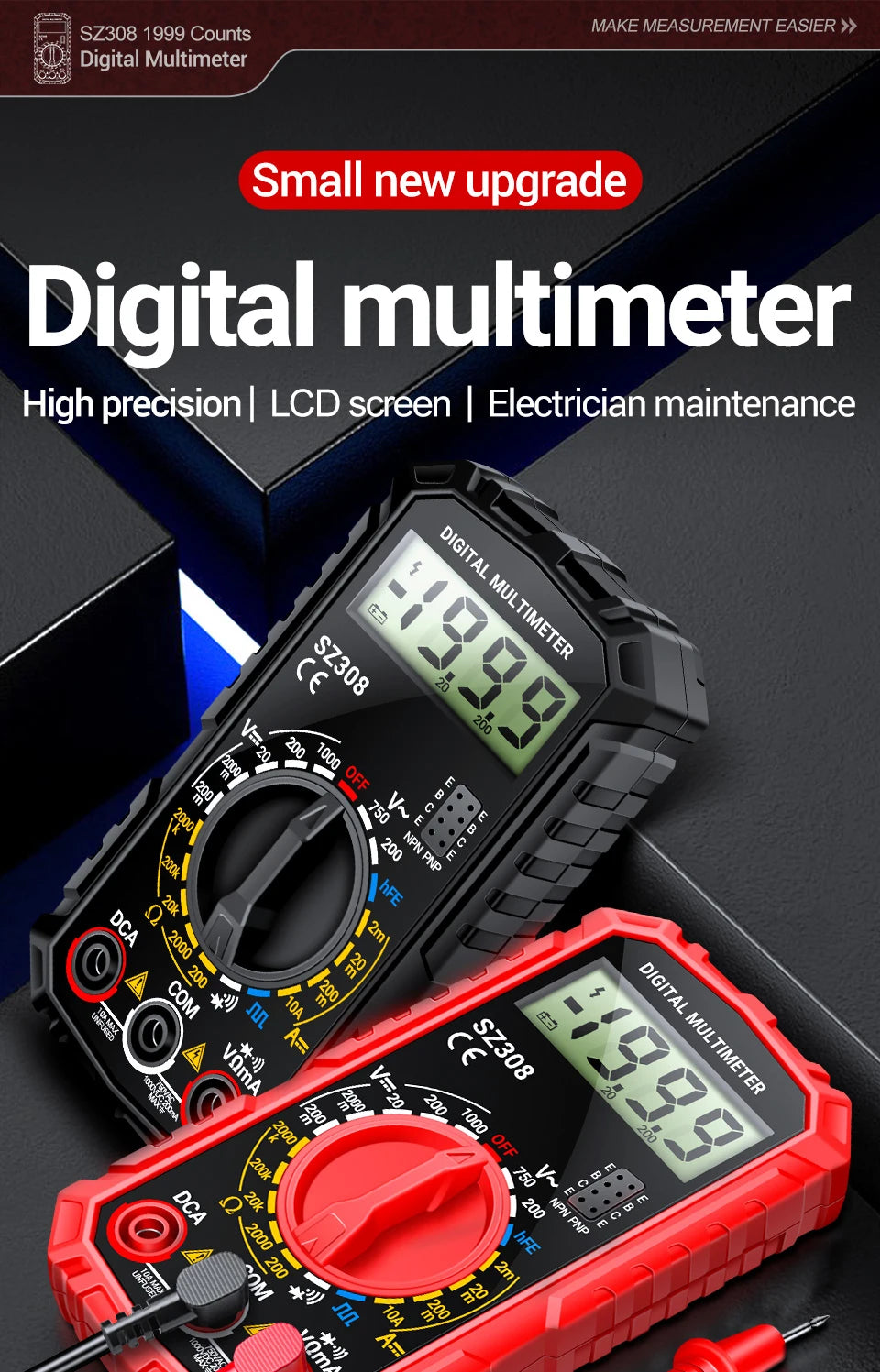 Digital Multimeter   AC/DC Current Meter Voltage Resistance