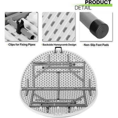 Round Folding Plastic Dining Table with Carrying Handle