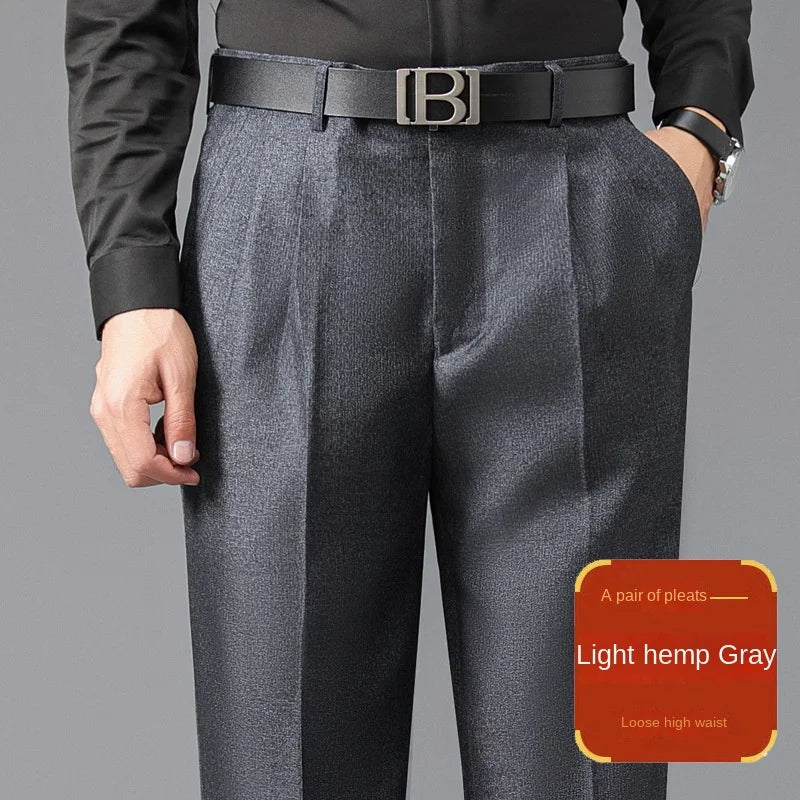 Double Pleated Mens British Pants High Waist