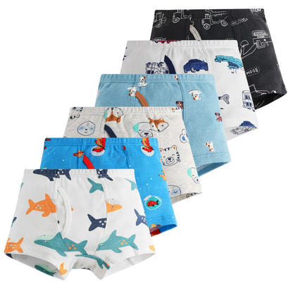 6 Pcs Toddler Boys Cartoon Boxer Briefs Underwear