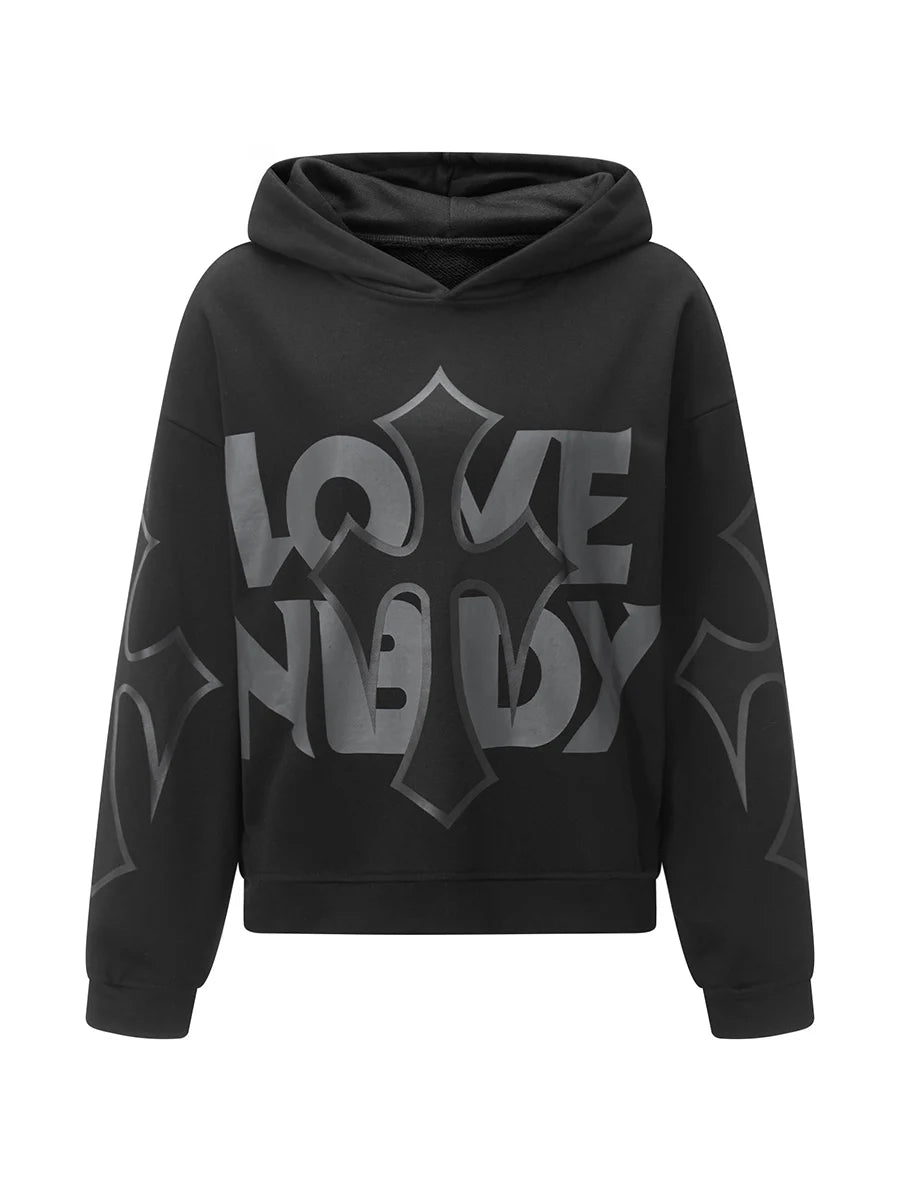 Women s Casual Fall Hood Sweatshirt Cross Letter