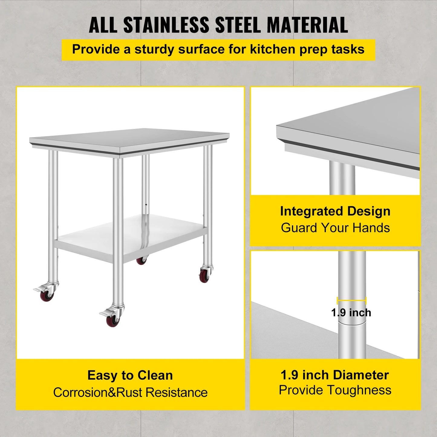 Stainless Steel Commercial Work Table Caster Wheels