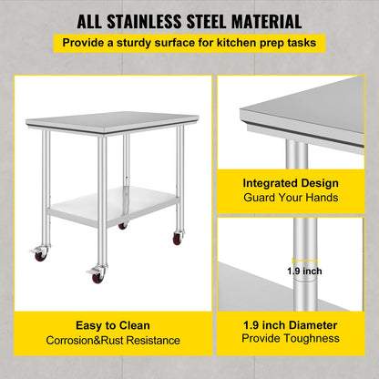 Stainless Steel Commercial Work Table Caster Wheels