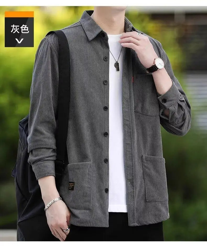 Men's Corduroy Textured Fleece Lining Thermal Coat