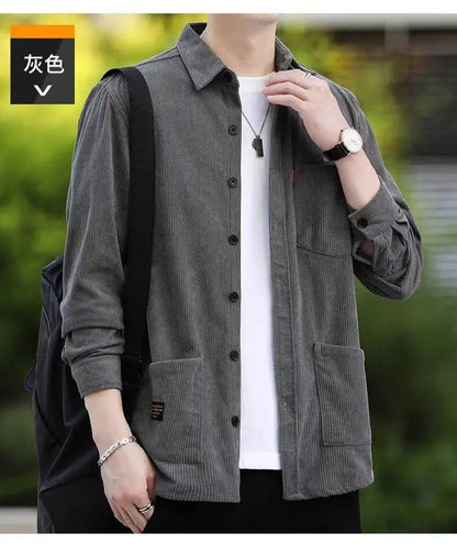 Men's Corduroy Textured Fleece Lining Thermal Coat
