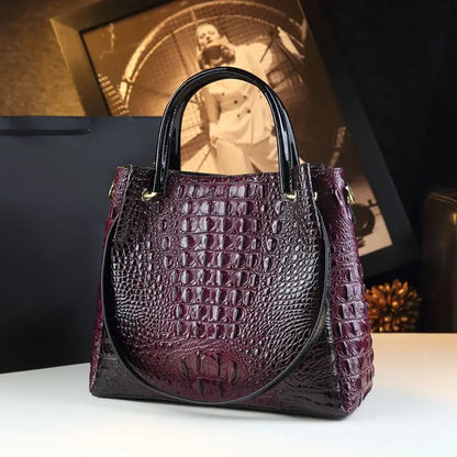 Genuine Leather Women Handbags Fashion Crocodile Print