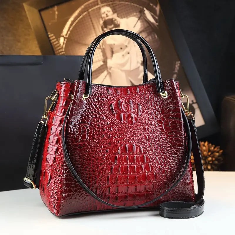 Genuine Leather Women Handbags Fashion Crocodile Print