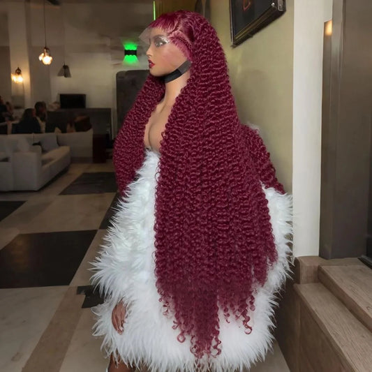 Curly Burgundy Lace Front Human Hair Wig