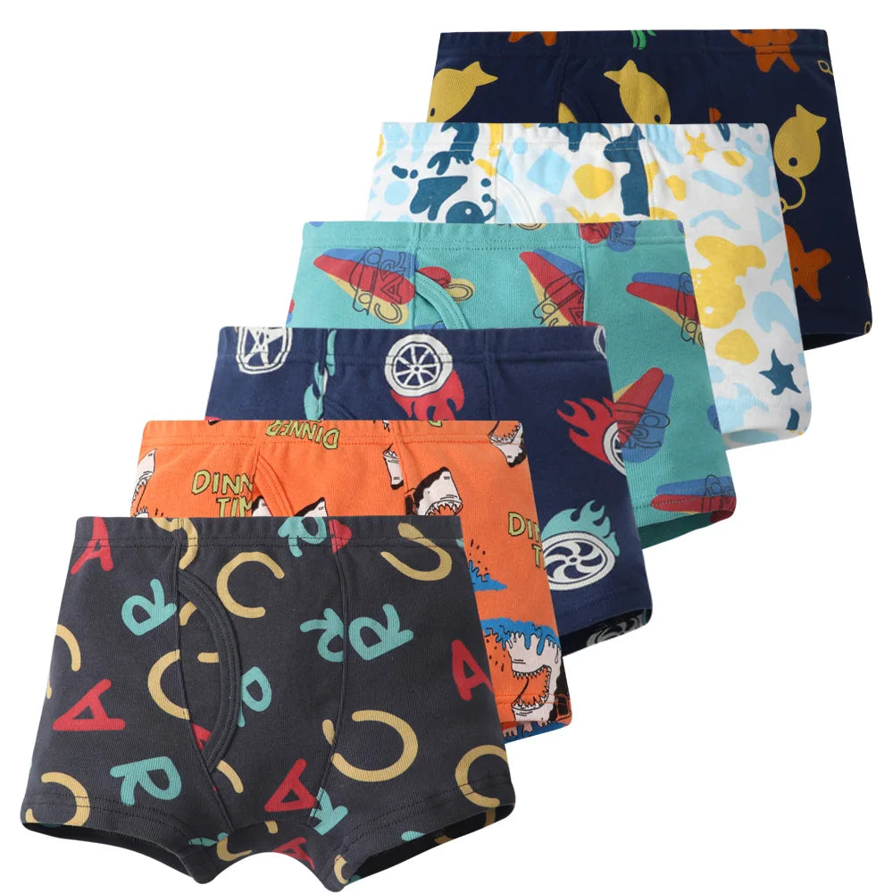 6 Pcs Toddler Boys Cartoon Boxer Briefs Underwear