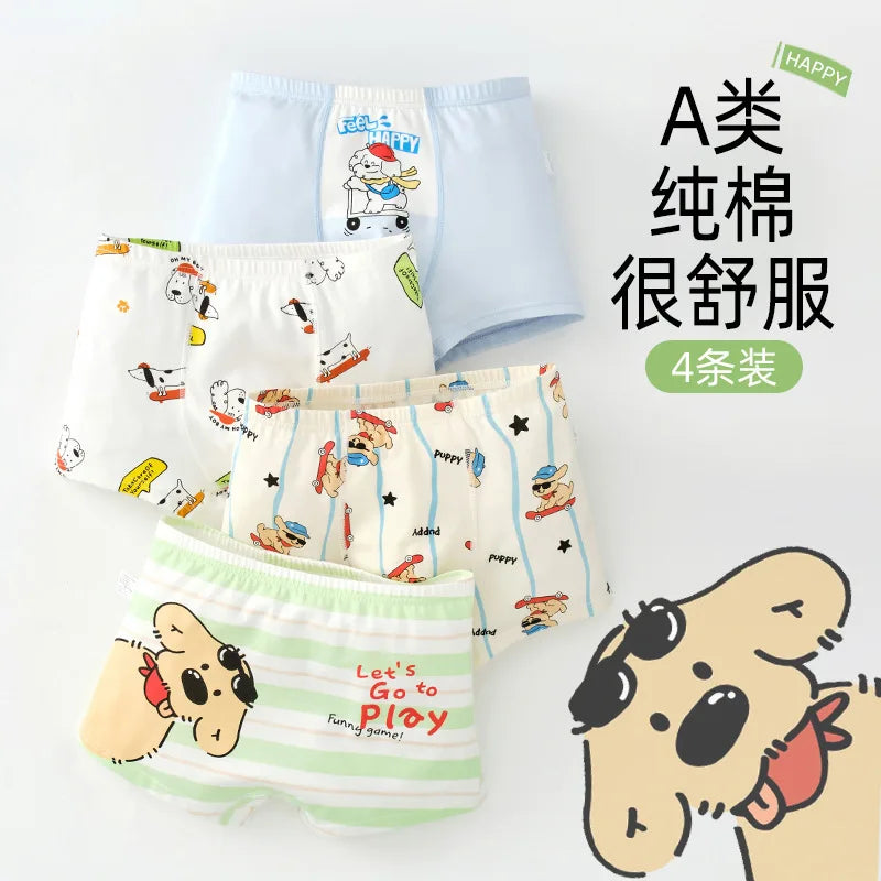 4PCS Cotton Antibacterial Boys Breathable Underwear