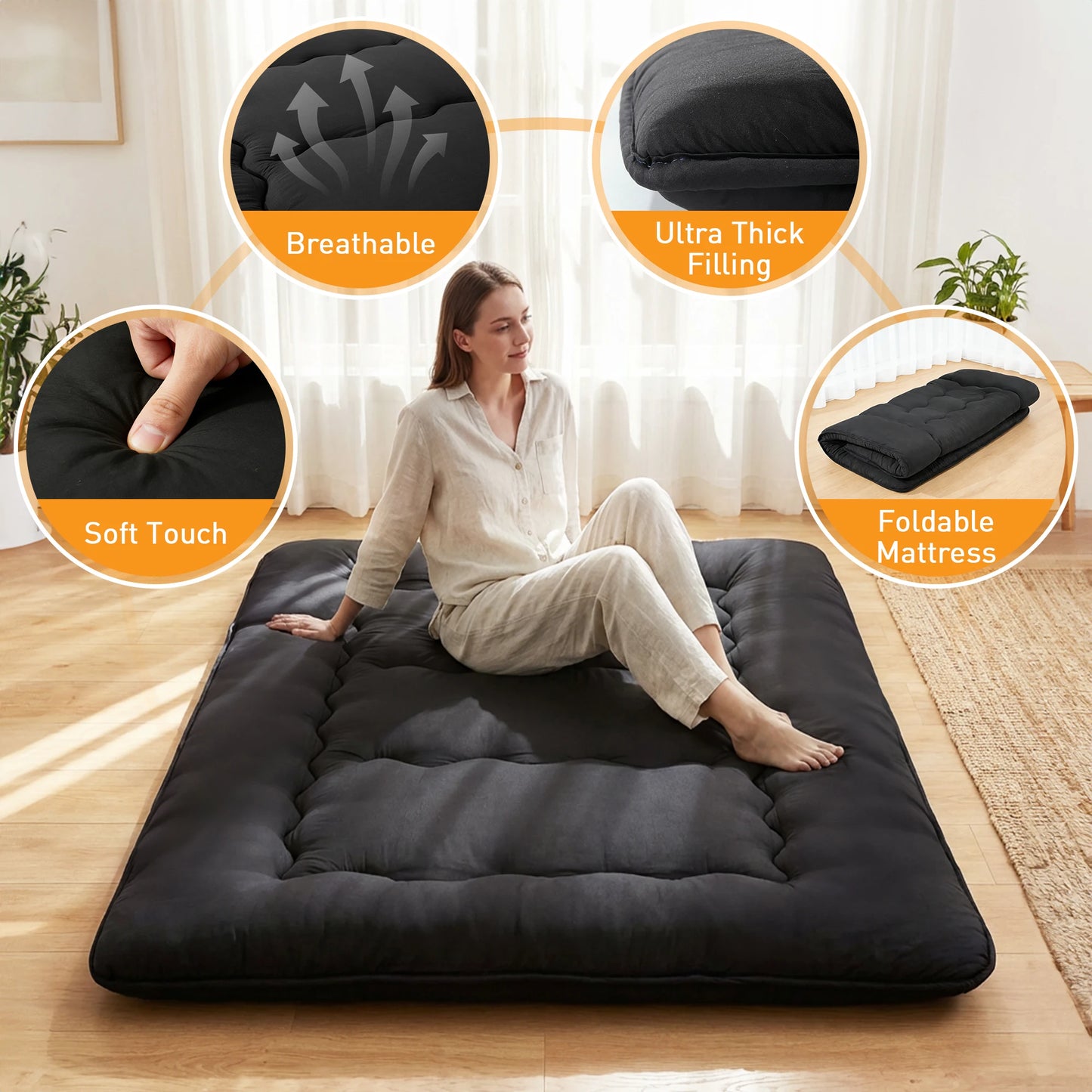 Foldable 4 Inch Soft Bed Mattress Full Queen Size