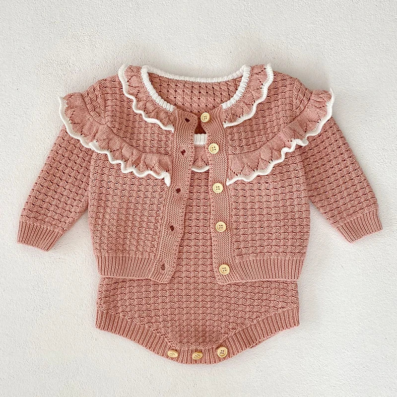 2 Pcs Baby Girls Long Sleeve Striped Cardigan Coat+ Shorts