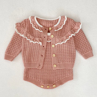 2 Pcs Baby Girls Long Sleeve Striped Cardigan Coat+ Shorts