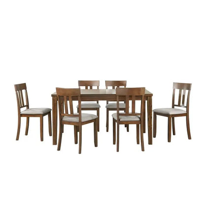 7-Piece Cherry Finish Table and 6 Upholstered Chairs Wooden