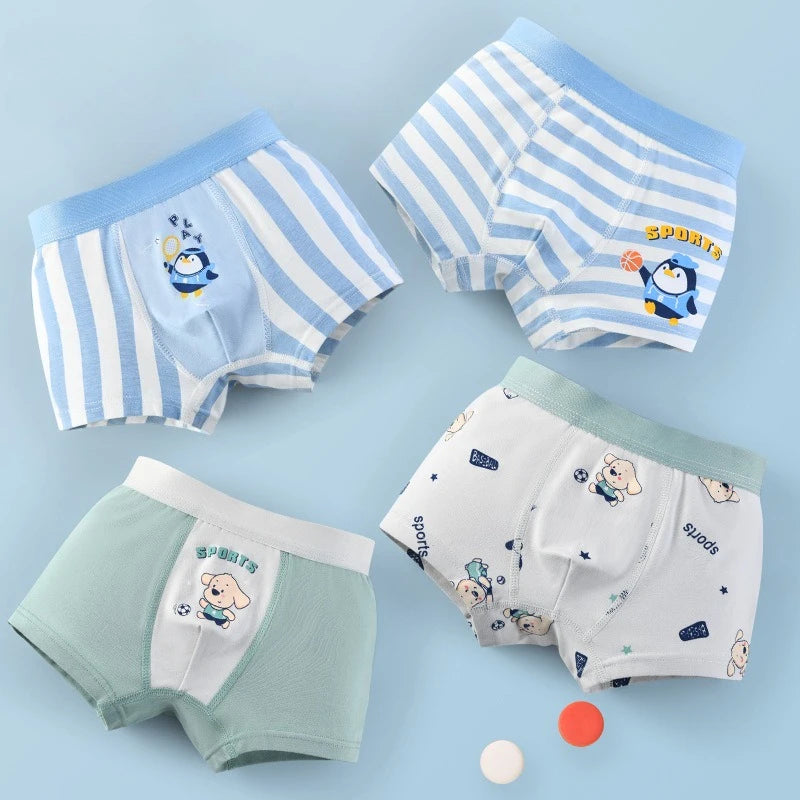 4PCS Boys Cute Cotton Antibacterial Cartoon Print Underwear