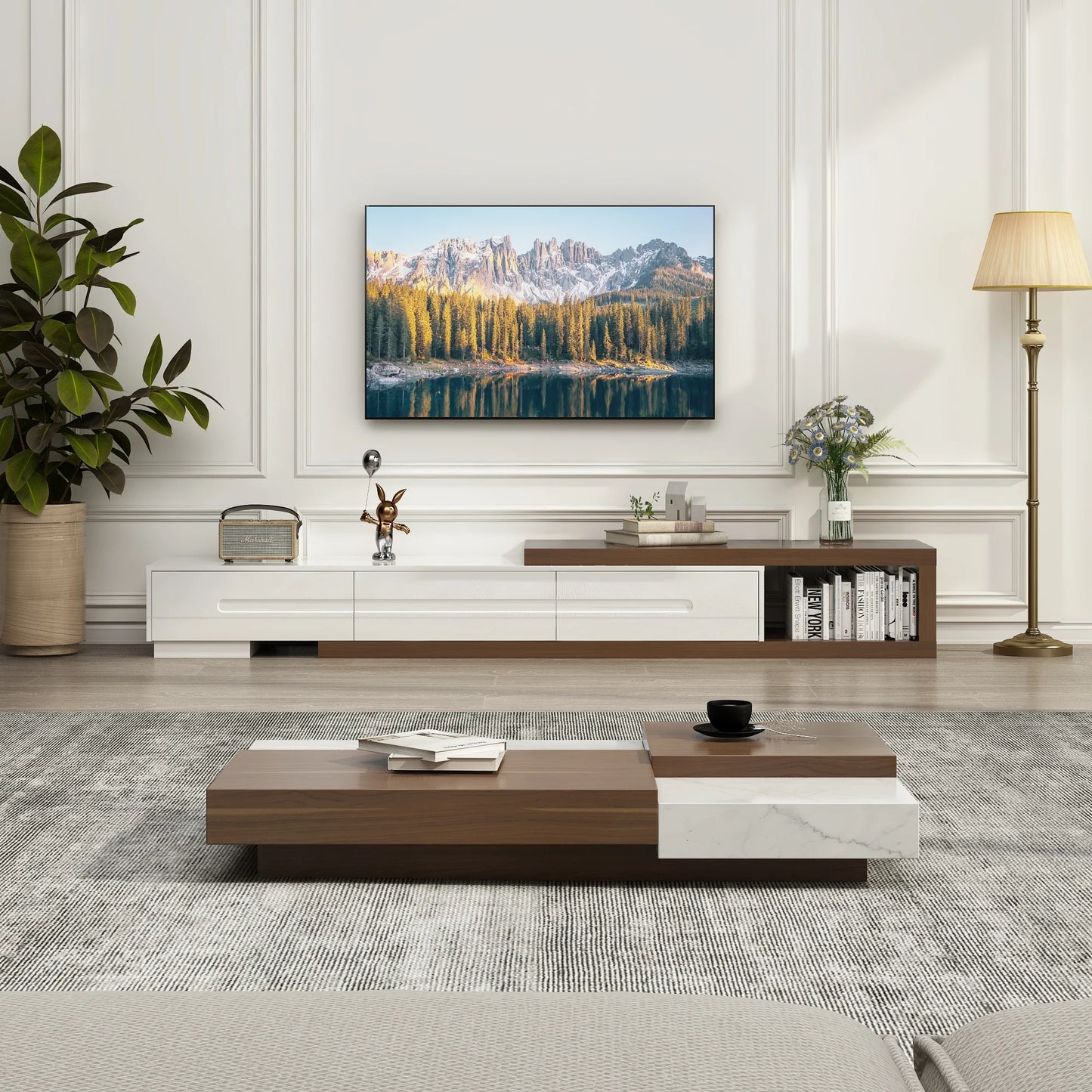 Extendable TV Stand for Up to 120"TV, Wood