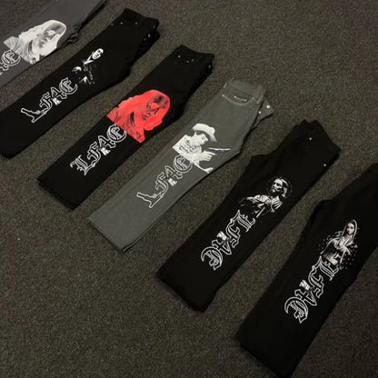 Black Straight Jeans Men Women American Street