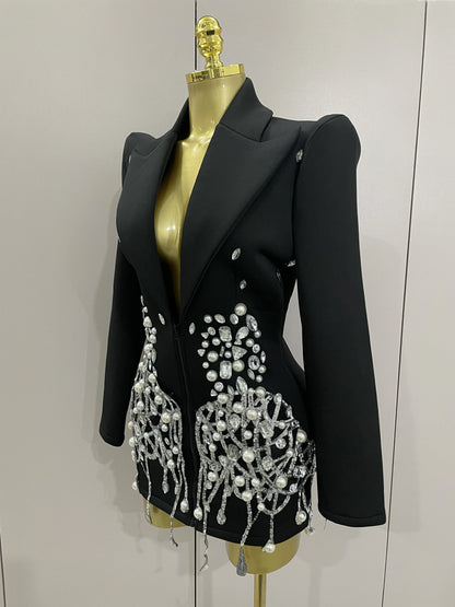 Sparkly Crystal Pearls Long Sleeve Mini Dress