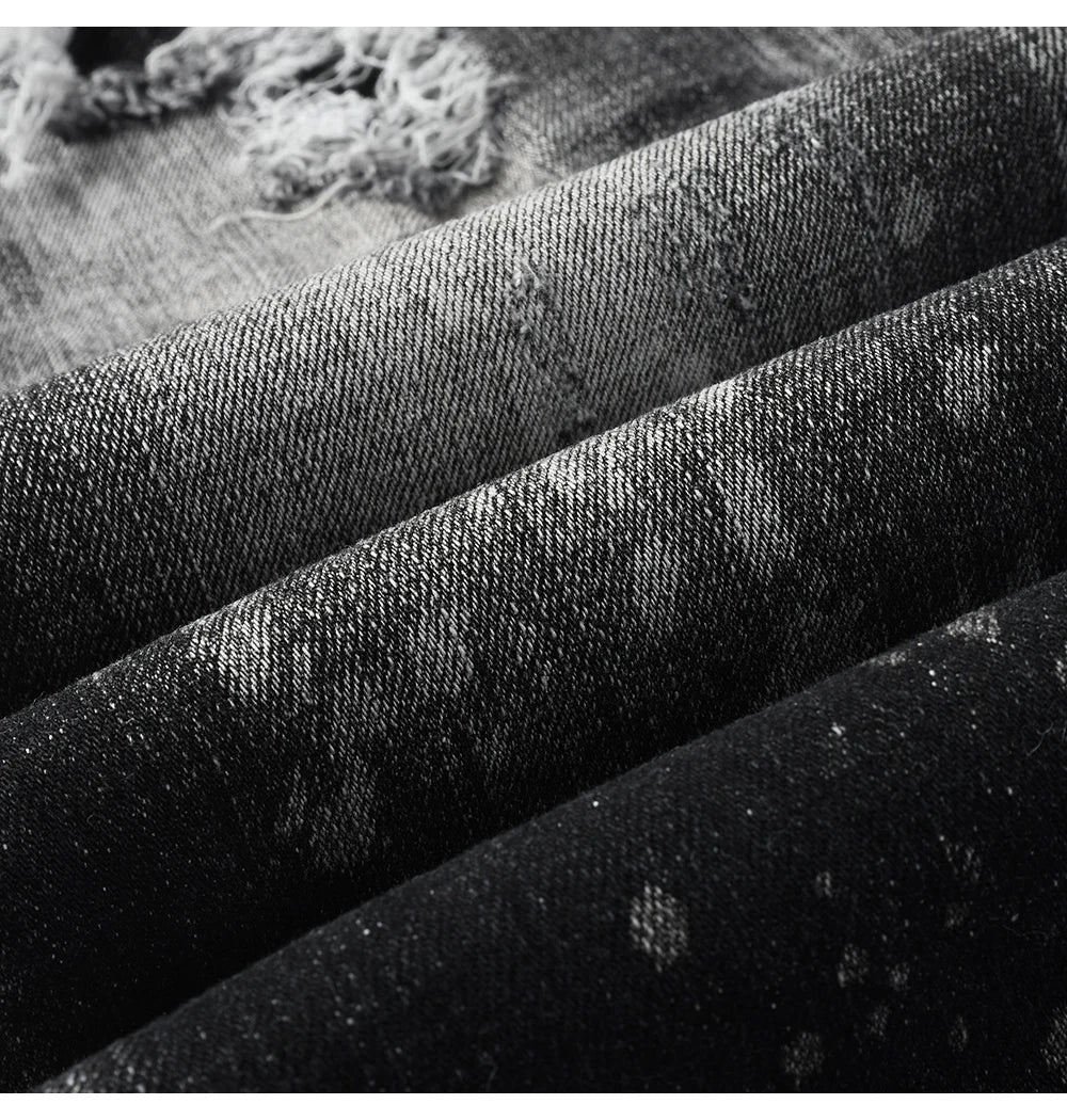 Men Ripped Distressed Black Slim Tapered Jeans