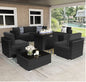 8 Pieces Patio Outdoor Sectional Wicker Sofa, Fire Pit Set