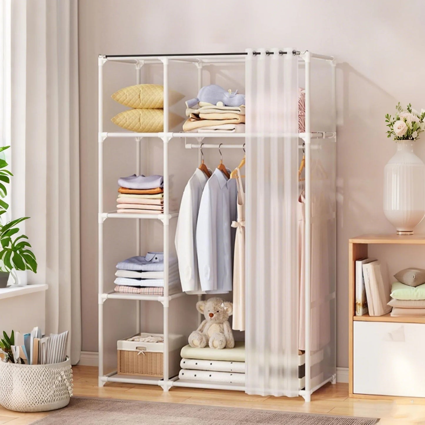 Wardrobe Closet Dustproof Storage Rack Organizer Container