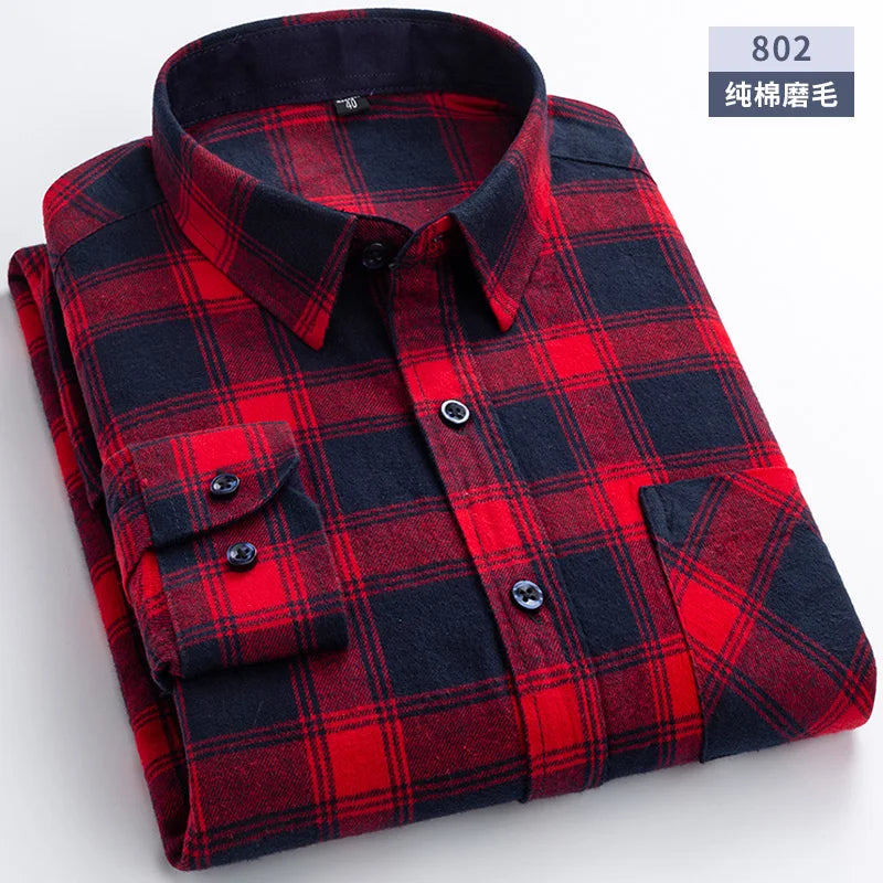 Flannel Plaid Long Sleeve Turn-down Shirts