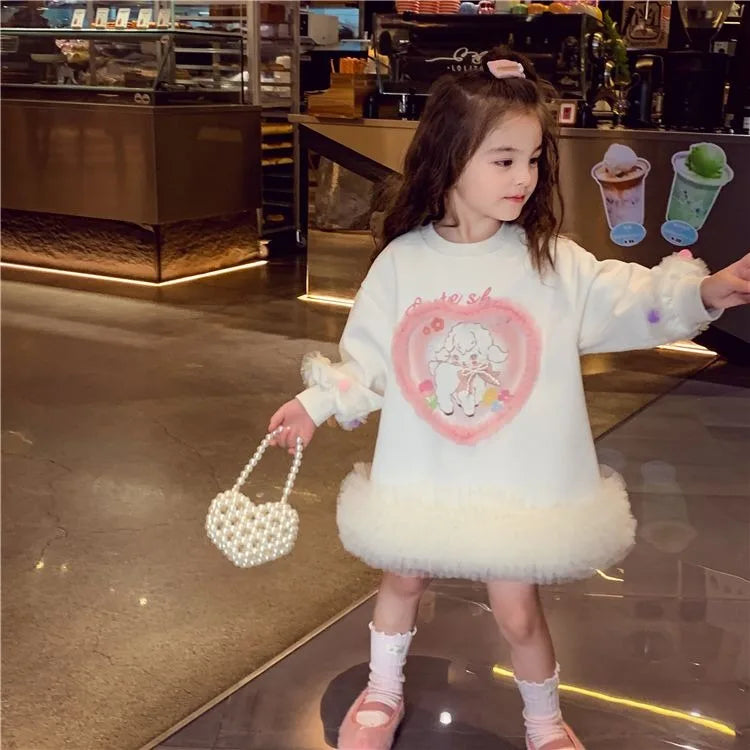 Girls' Casual Stylish Patchwork Tulle Hoodie Dresses