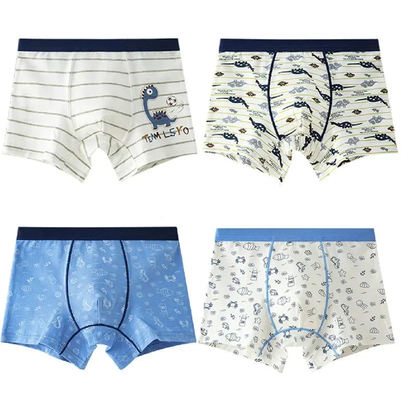 4Pcs Boys Boxer Striped Underwear