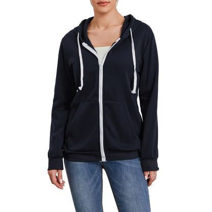 Women s Zip Up Hoodies Long Sleeve Solid Color Classic Fit Sweatshirts Jackets Streetwear Tops