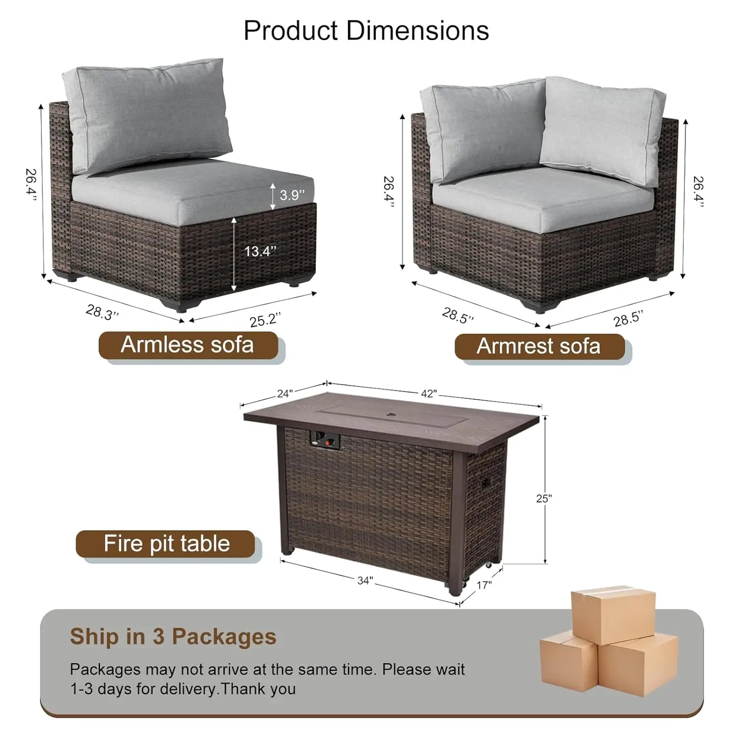 7-Pieces Patio Furniture Sets Outdoor Sectional Firepit Table