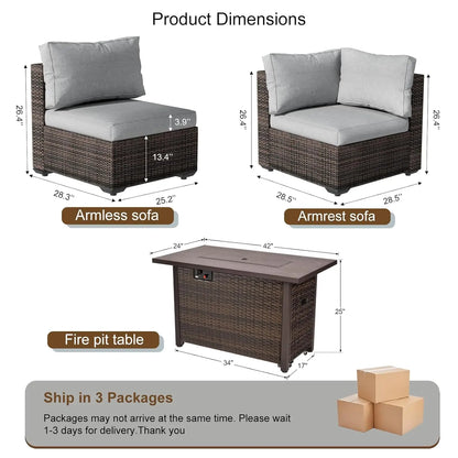 7-Pieces Patio Furniture Sets Outdoor Sectional Firepit Table