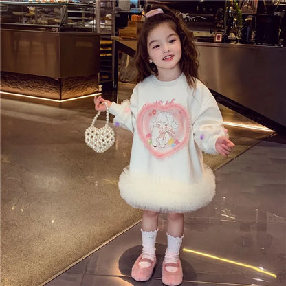 Girls' Casual Stylish Patchwork Tulle Hoodie Dresses