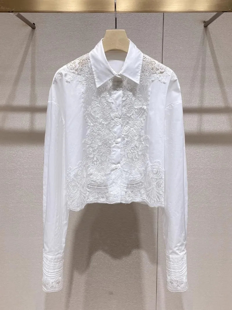 Lace Embroidery Patchwork Short Shirts