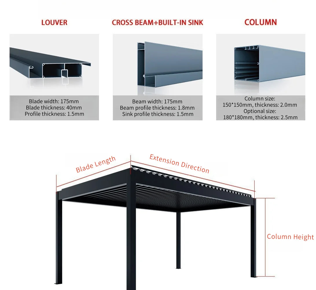 Aluminum Louvered Sunroof Pergola Roof Canopy