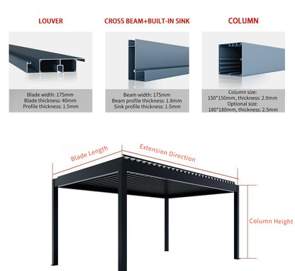 Aluminum Louvered Sunroof Pergola Roof Canopy