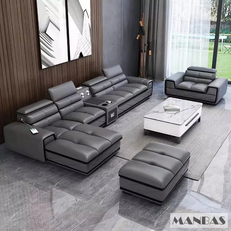 Modern Genuine Leather Sectional Sofa Couch