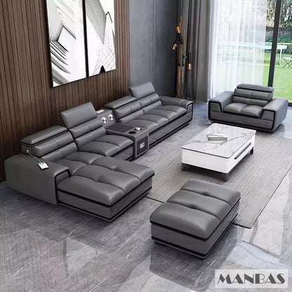 Modern Genuine Leather Sectional Sofa Couch