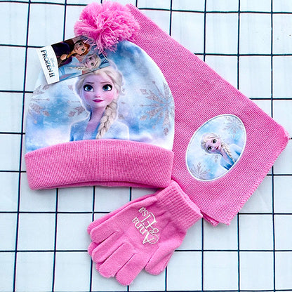 Girls Scarf Hat Glove Elsa Cartoon Cosplay