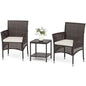 3 Piece Patio Furniture Set Wicker Chairs with Glass-top Table