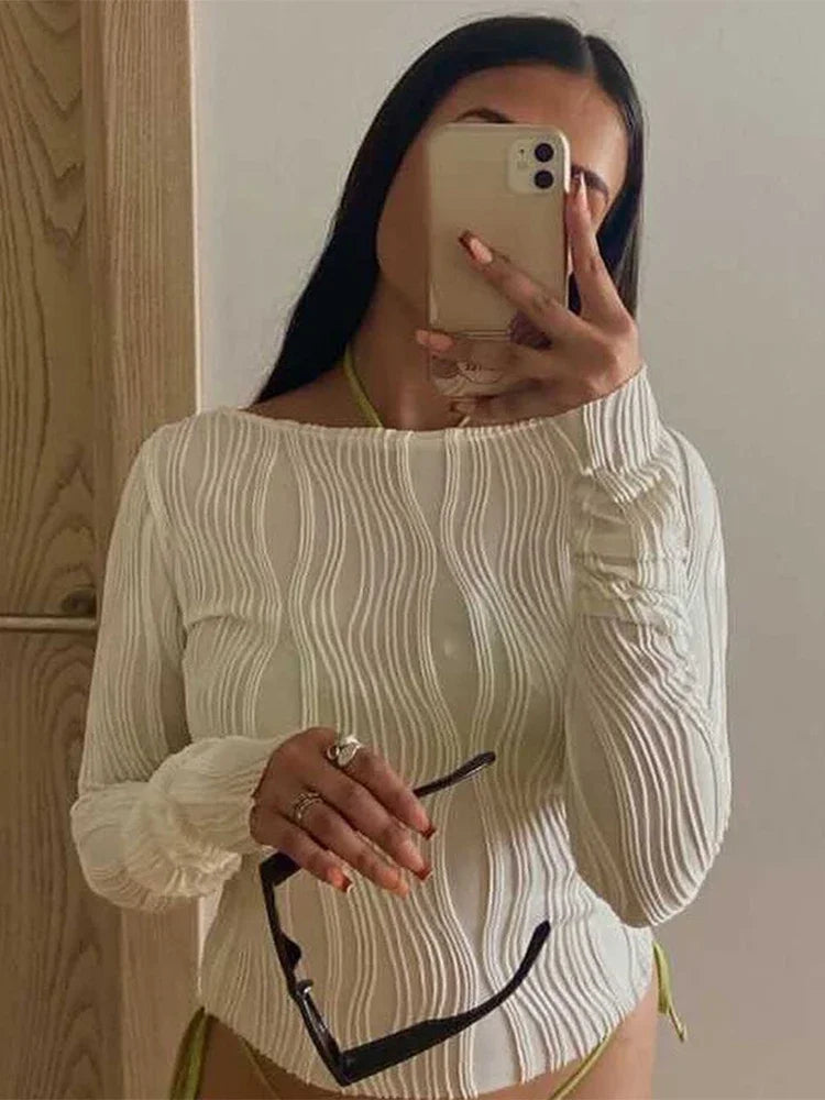 Woman Fashion Casual Ruched Long Sleeve Blouses