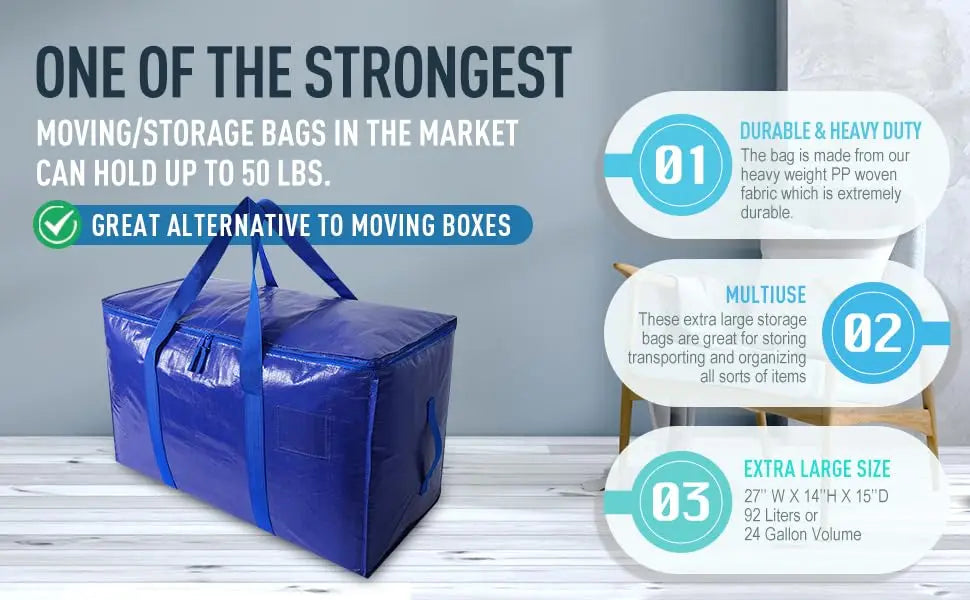 6 Pack Extra Large Moving Bags Heavy Duty Zippers