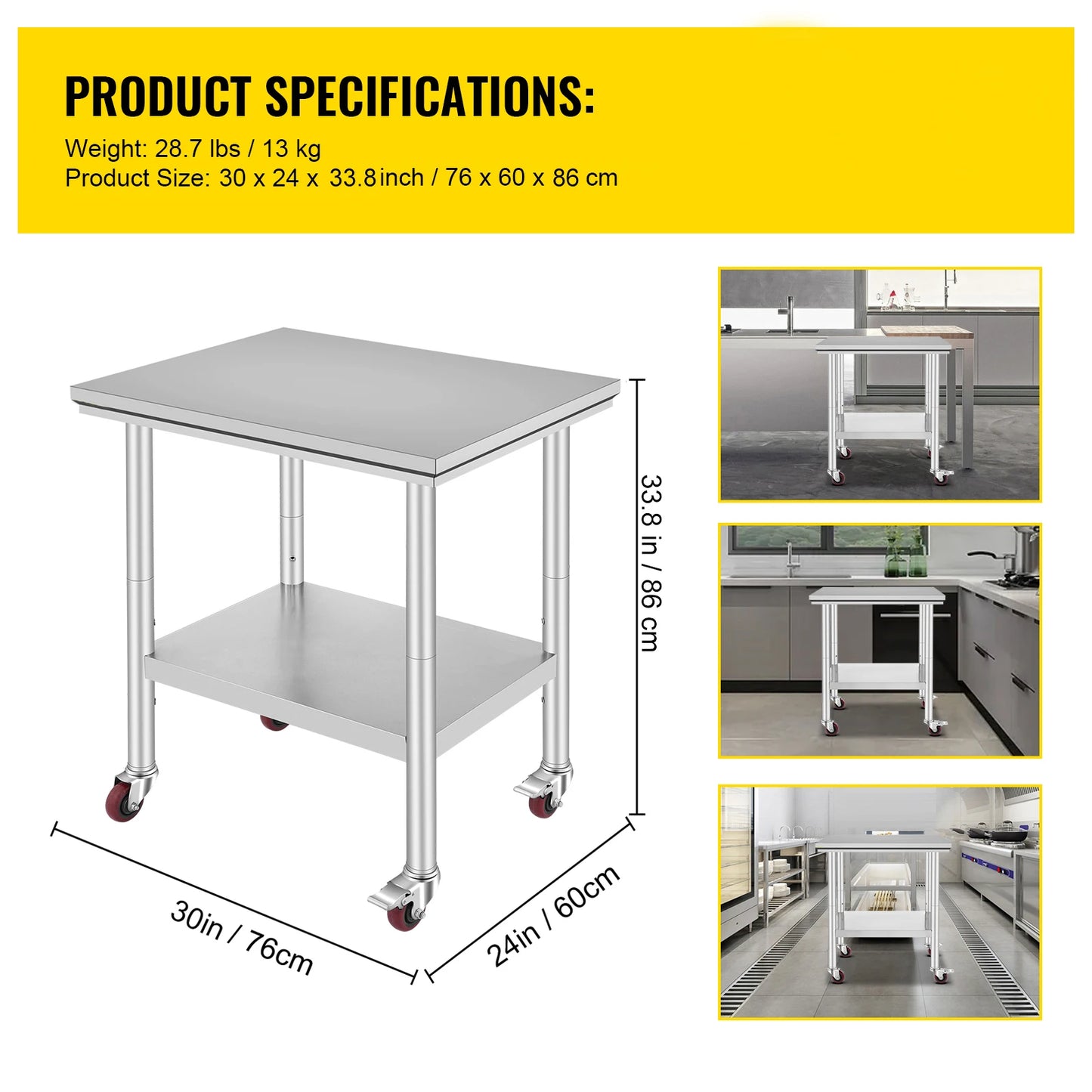 Stainless Steel Commercial Work Table Caster Wheels