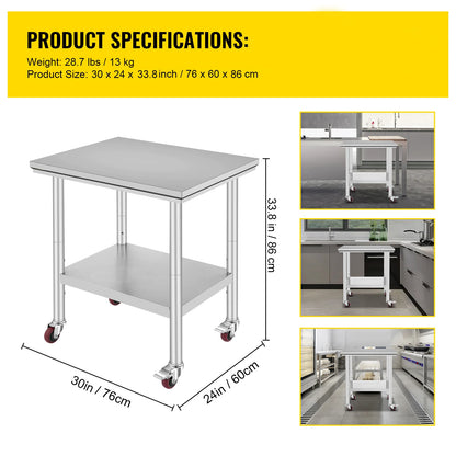 Stainless Steel Commercial Work Table Caster Wheels